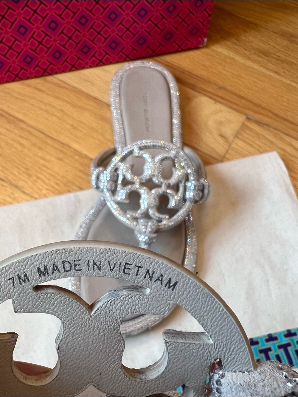 Tory Burch Stone Gray Miller Pavé Knotted Sandals - Picture 7 of 14